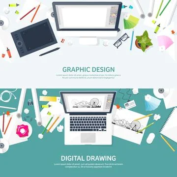Graphic web design. Drawing and painting. Development. Illustration sketching 库存插图