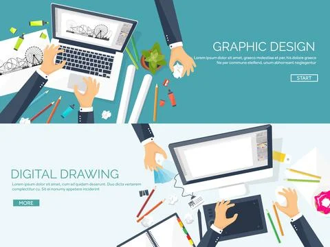 Graphic web design. Drawing and painting. Development. Illustration sketching Stock Illustration