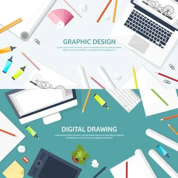 Graphic web design. Drawing and painting. Development. Illustration sketching Stock Illustration