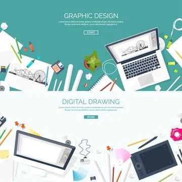 Graphic web design. Drawing and painting. Development. Illustration sketching 库存插图