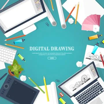 Graphic web design. Drawing and painting. Development. Illustration, sketching 库存插图