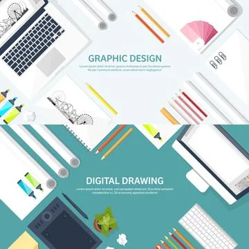 Graphic web design. Drawing and painting. Development. Illustration sketching Stock Illustration