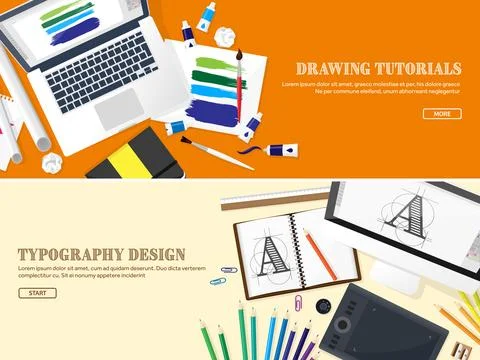 Graphic web design. Drawing and painting. Development. Illustration, sketching Stockillustratie