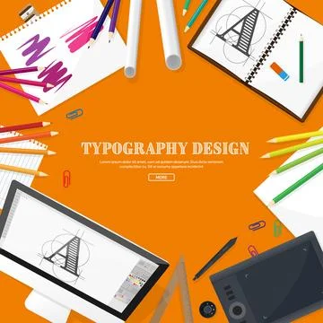 Graphic web design. Drawing and painting. Development. Illustration, sketching Illustrazione stock