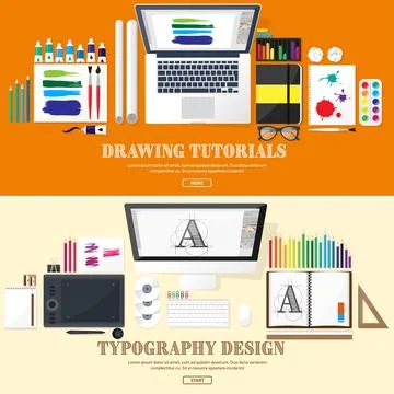 Graphic web design. Drawing and painting. Development. Illustration, sketching Illustrazione stock
