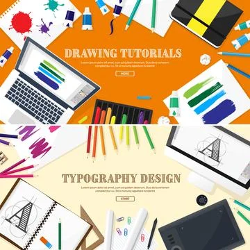 Graphic web design. Drawing and painting. Development. Illustration, sketching Stock-Illustration