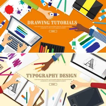Graphic web design. Drawing and painting. Development. Illustration, sketching Illustrazione stock