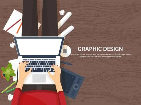 Graphic web design. Drawing and painting. Development. Illustration, sketching Stock Illustration