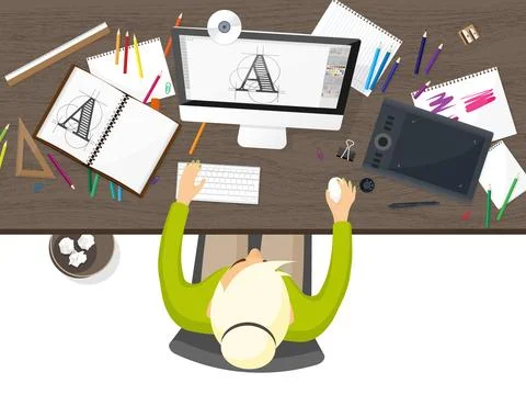 Graphic web design. Drawing and painting. Development. Illustration, sketching Stock Illustration