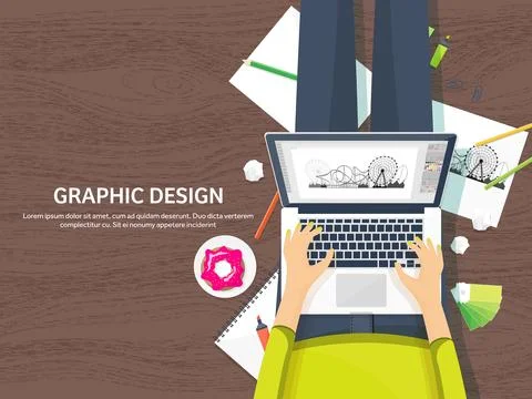 Graphic web design. Drawing and painting. Development. Illustration, sketching Stock Illustration