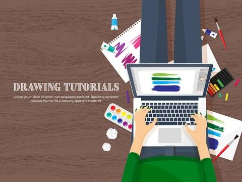 Graphic web design. Drawing and painting. Development. Illustration, sketching Illustrazione stock