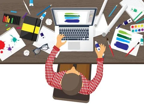Graphic web design. Drawing and painting. Development. Illustration, sketching Stockillustratie