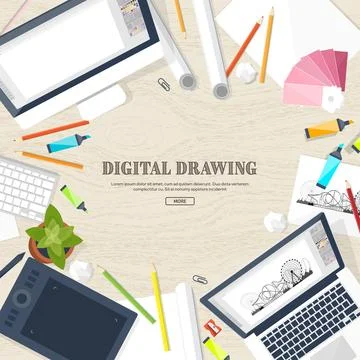 Graphic web design. Drawing and painting. Development. Illustration, sketching Stock-Illustration
