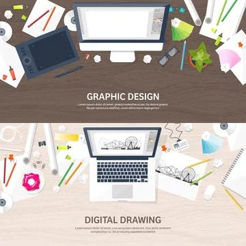 Graphic web design. Drawing and painting. Development. Illustration sketching Stock Illustration