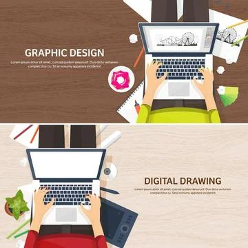 Graphic web design. Drawing and painting. Development. Illustration, sketching Stockillustratie