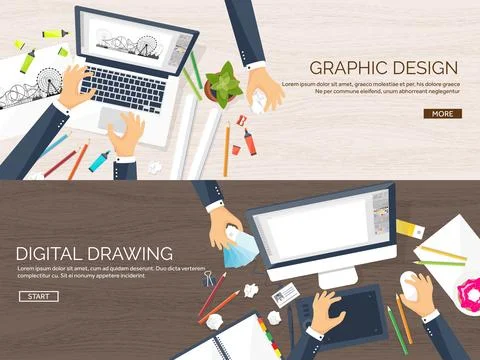 Graphic web design. Drawing and painting. Development. Illustration sketching Stockillustratie