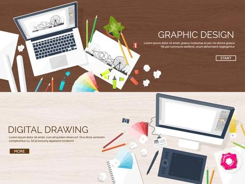 Graphic web design. Drawing and painting. Development. Illustration sketching 库存插图