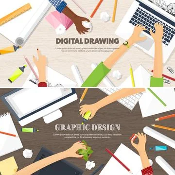 Graphic web design. Drawing and painting. Development. Illustration, sketching Stock Illustration