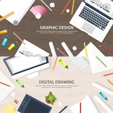 Graphic web design. Drawing and painting. Development. Illustration sketching Stock-Illustration