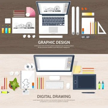 Graphic web design. Drawing and painting. Development. Illustration sketching 库存插图