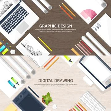 Graphic web design. Drawing and painting. Development. Illustration sketching 库存插图