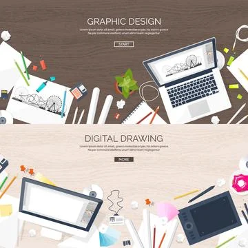 Graphic web design. Drawing and painting. Development. Illustration sketching Stockillustratie