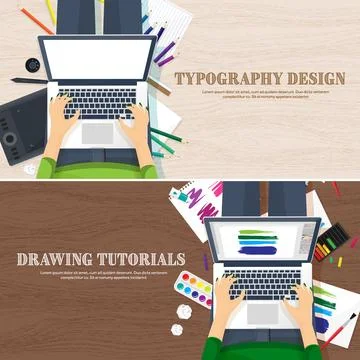 Graphic web design. Drawing and painting. Development. Illustration, sketching Stockillustratie