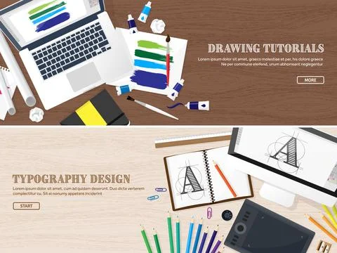 Graphic web design. Drawing and painting. Development. Illustration, sketching Stock Illustration