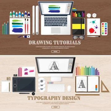 Graphic web design. Drawing and painting. Development. Illustration, sketching Illustrazione stock