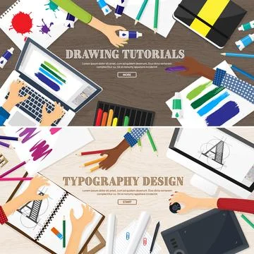 Graphic web design. Drawing and painting. Development. Illustration, sketching Illustrazione stock