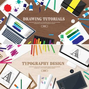 Graphic web design. Drawing and painting. Development. Illustration, sketching Stock-Illustration