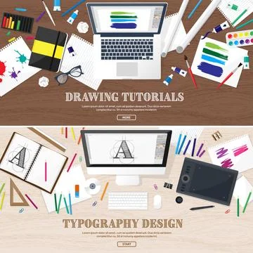 Graphic web design. Drawing and painting. Development. Illustration, sketching Stock Illustration