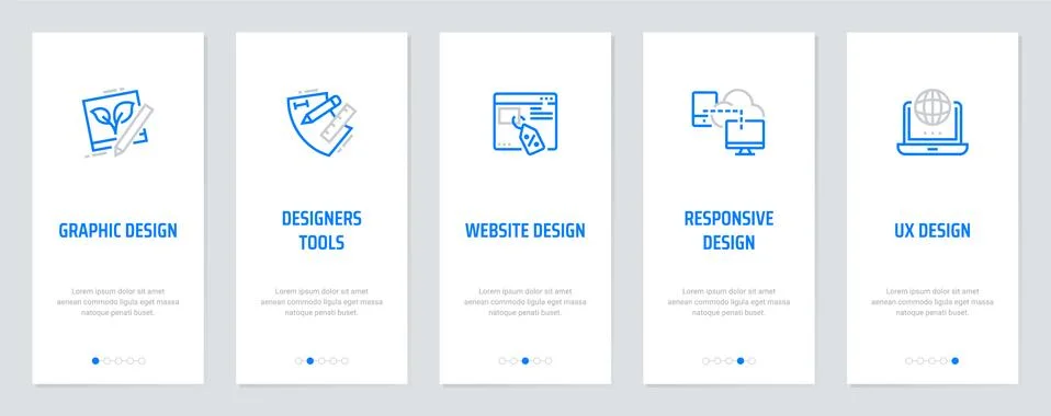 Graphic, Website, Responsive, UX design, Designers tools, Vertical Cards with Stock Illustration