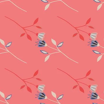 Graphic wildflower seamless pattern on red background. Romantic botanical des Stock Illustration