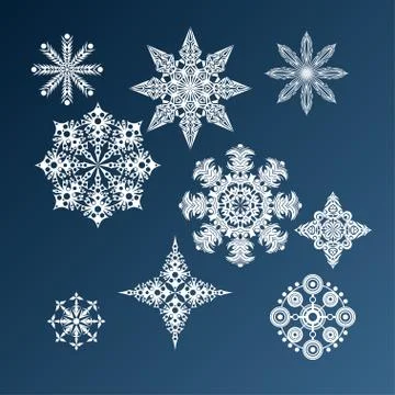 Graphic winter set of snowflakes Stock Illustration