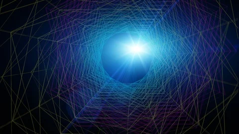 Graphic Wireframe Tunnel Moving Forward To Sun Flare On Space Animation Stock Footage 87627538