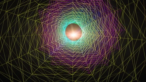Graphic Wireframe Tunnel Moving Forward To Orange Lens Sun Flare On Space Stock Footage 87627956