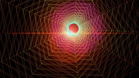 Graphic Wireframe Tunnel Moving Forward To Sun Flare On Space Animation Stock Footage 87630756