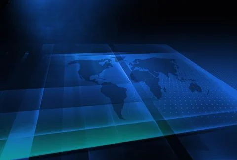 Graphical 3d space with world map background concept series 스톡 일러스트