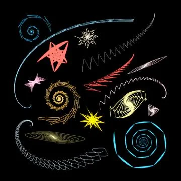 Graphical abstract a set of glowing swirls and stars Illustrazione stock