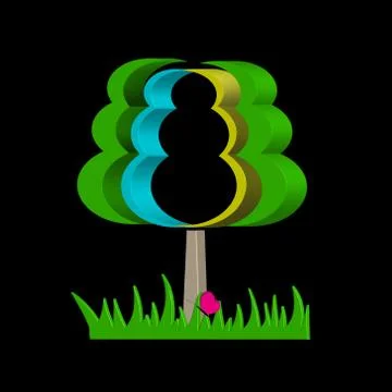 Graphical abstract tree on a black background Stock Illustration
