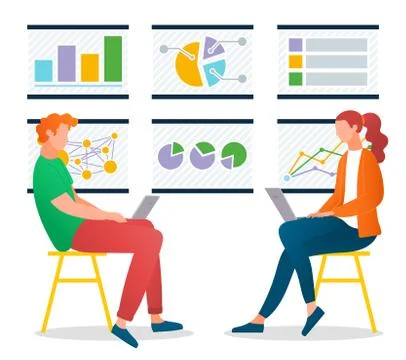 Graphical Analysis of Worker with Computer Vector 스톡 일러스트