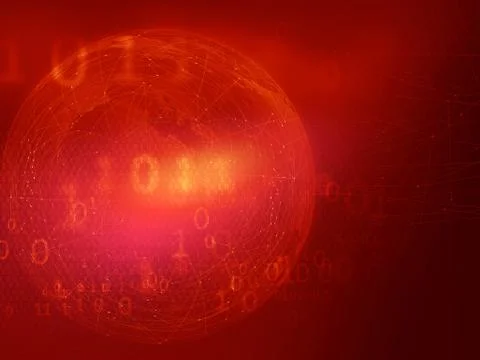 Graphical blockchain red theme background with connection lines and binary イラスト素材