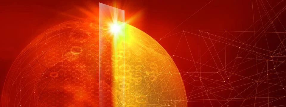 Graphical blockchain red theme background with connection lines and binary Illustrazione stock