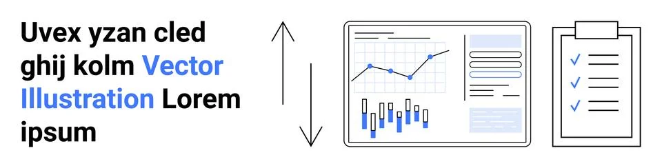 Graphical charts on a computer screen, data reports with bar graphs and line  Stock Illustration