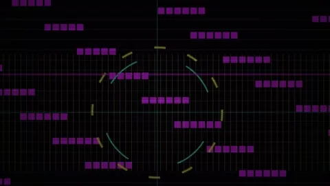 Graphical data visualization with purple text on black background. Stock Footage 335960756
