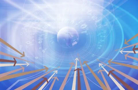 Graphical digital binary code background with earth globe and multiple arrows Stock Illustration