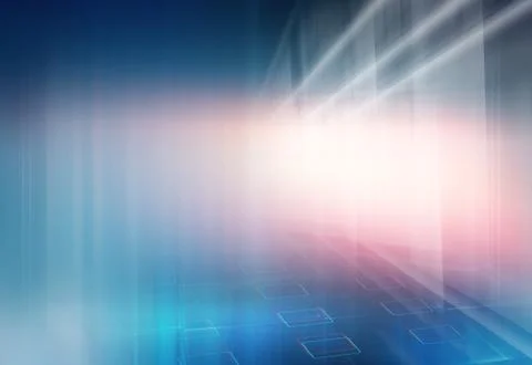 Graphical digital space background with highlight effect and squares at floor Stock Illustration