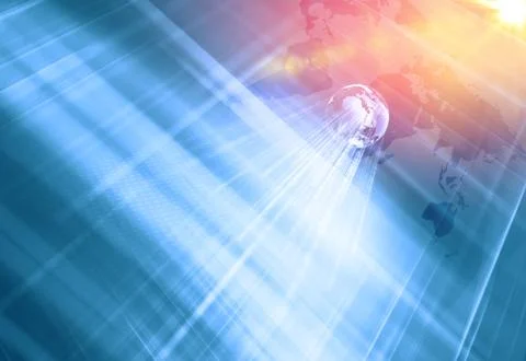 Graphical digital technology world background with world map and corner lens Stock Illustration