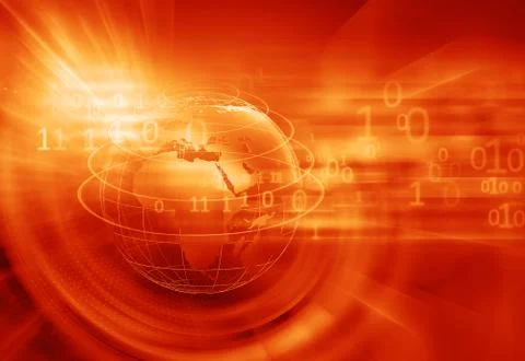 Graphical digital world with binary codes red theme background concept series Illustrazione stock